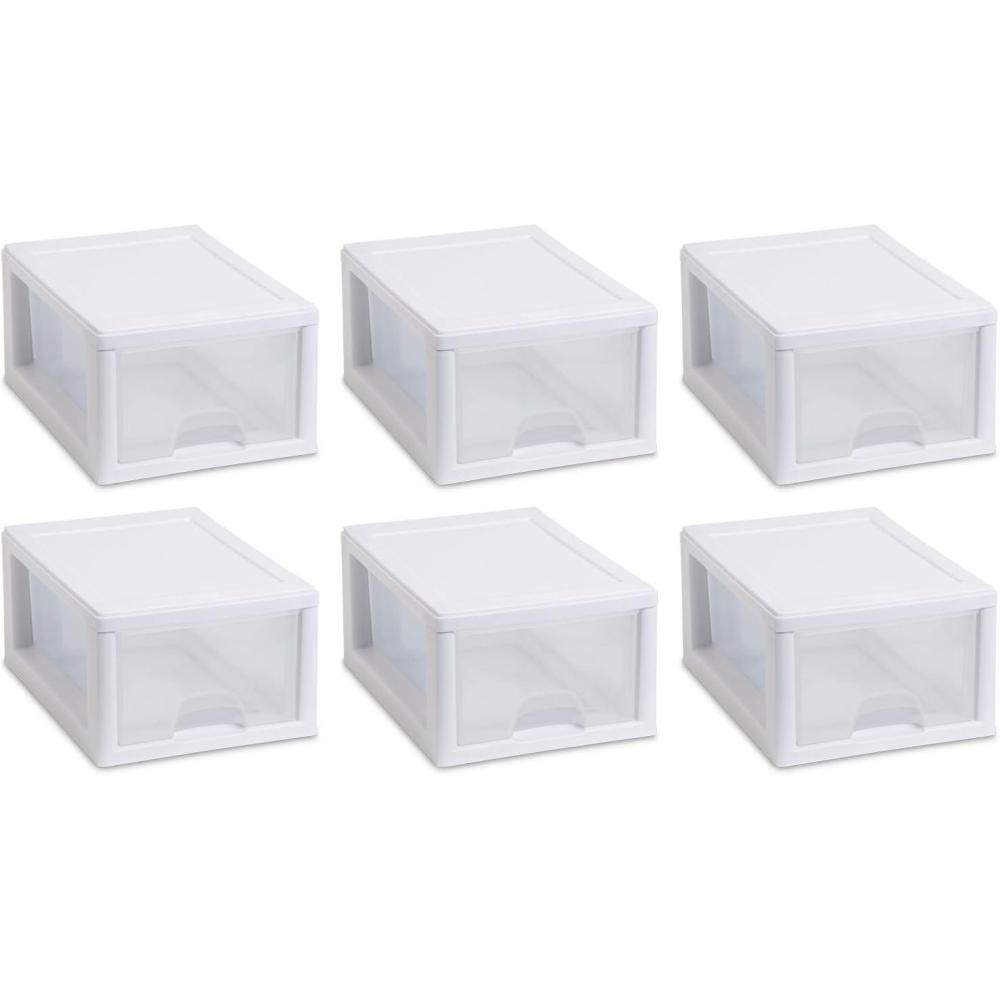 Sterilite 20518006 6 Quart/5.7 Liter Stacking Drawer, White Frame with Clear Drawer,(pack of 6)(6-Pack)