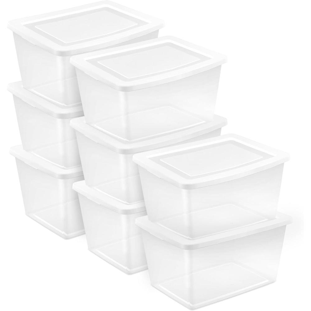 Sterilite 12-Pack 6 Quart Storage Box, Stackable Clear Plastic Bins with Snap-On Lids – Heavy-Duty Organizing Containers for Closet, Bathroom, and Office(58 Quart)