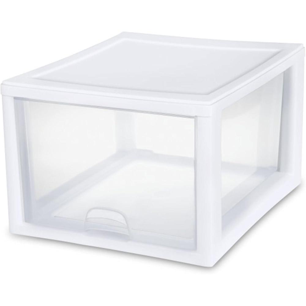 Sterilite 6-Pack 16 Quart Stacking Drawer, Clear Storage Closet Organizer, White Frame – Stackable Modular Plastic Drawers for Clothes, Accessories, Craft Supplies, Shoes or Linens(27 Quart)