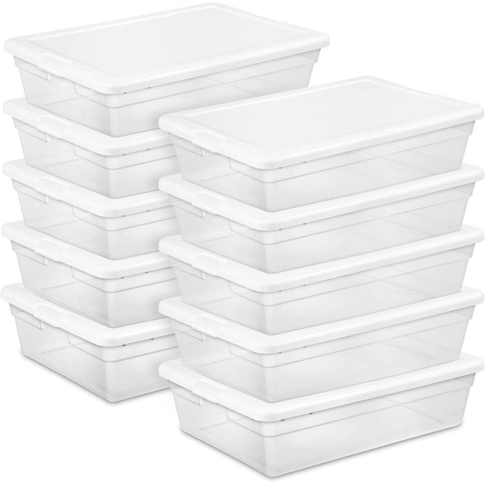 Sterilite 12-Pack 6 Quart Storage Box, Stackable Clear Plastic Bins with Snap-On Lids – Heavy-Duty Organizing Containers for Closet, Bathroom, and Office(28 Quart)
