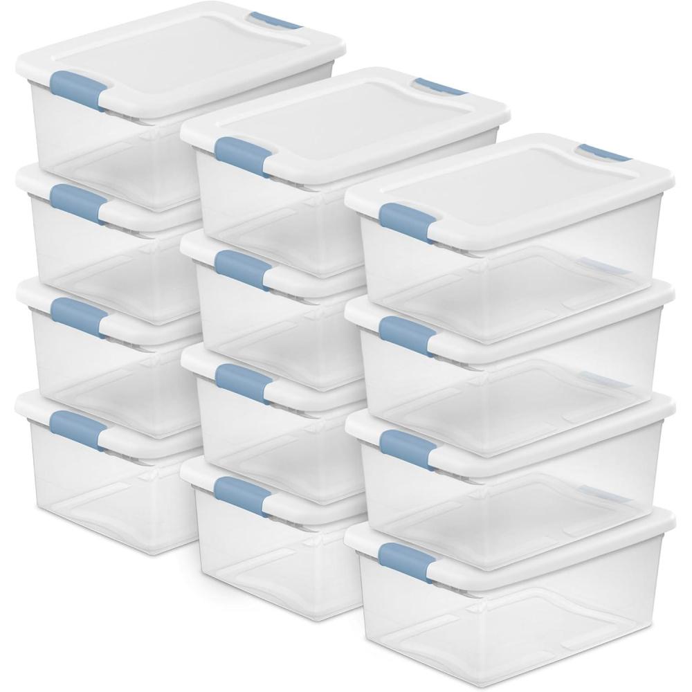 Sterilite 6-Pack Latching Box, Under Bed Storage Bins with Lids, Clear Plastic, 32 Quart – Heavy-Duty Organizing Containers for Closet, Bathroom, and Office(15 Quart)
