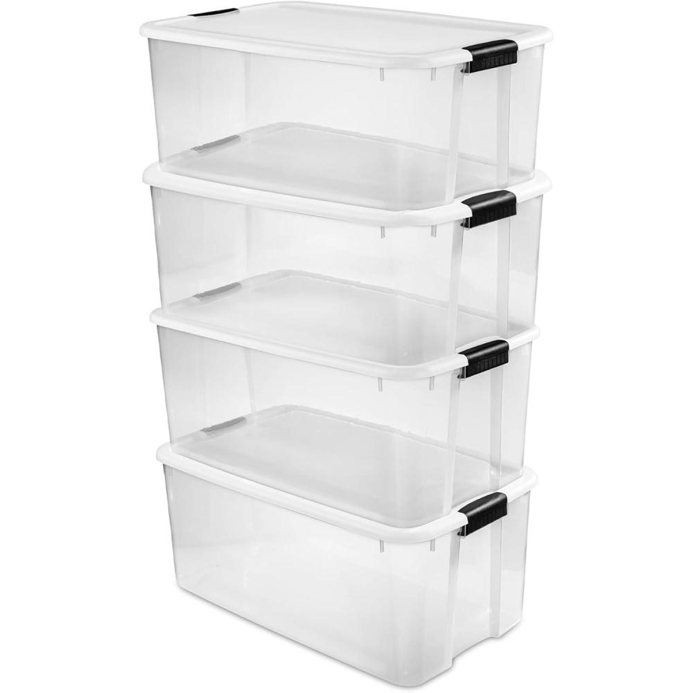 Sterilite 6-Pack Ultra Latching Box, Storage Bins with Lids, Clear Plastic, 18 Quart – Heavy-Duty Organizing Containers for Closet, Bathroom, and Office(116 Quart)