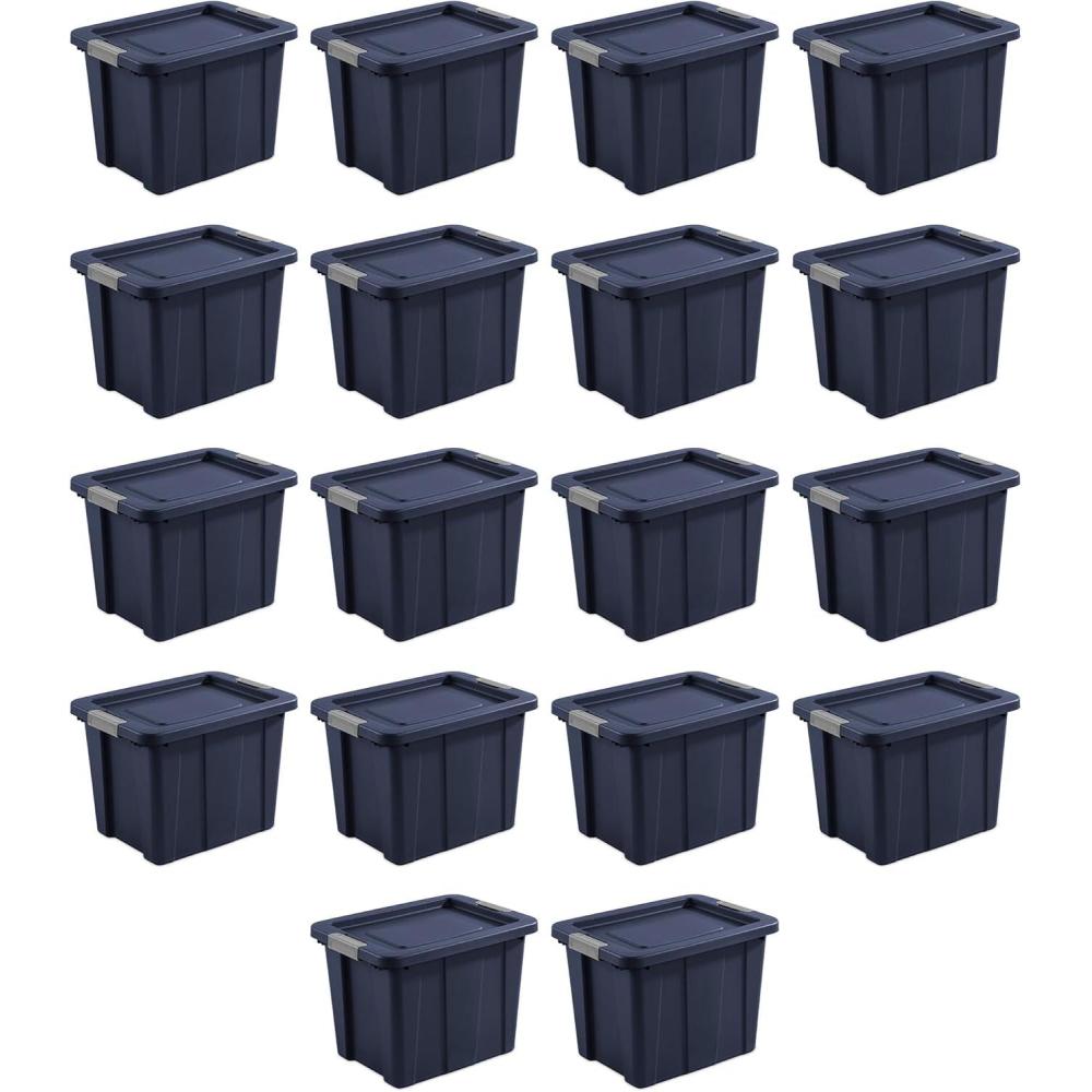 Sterilite 6-Pack Multipurpose Storage Bins with Latching Lids, Heavy Duty Tote Bins, 18 Gallon, Flat Gray – Stackable Plastic Storage Container Tubs(Dark Ingigo)
