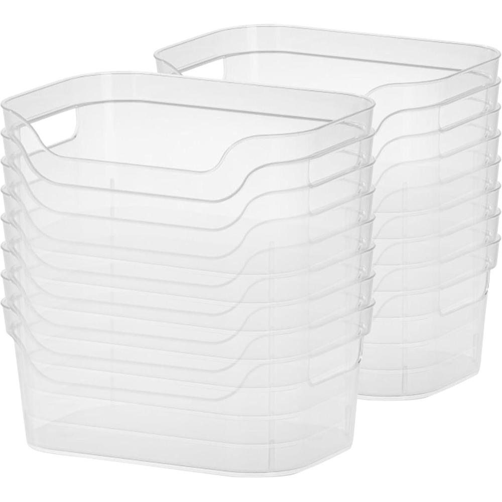 Sterilite 9.5 x 6.5 x 4 Inch Small Open Scoop Front Clear Storage Bin with Comfortable Carry Through Handles for Household Organization (16 Pack)(32 Pack)