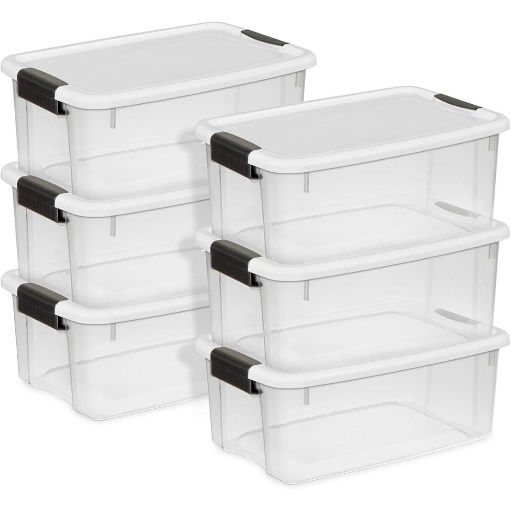 Sterilite 6-Pack Ultra Latching Box, Storage Bins with Lids, Clear Plastic, 18 Quart – Heavy-Duty Organizing Containers for Closet, Bathroom, and Office(18 Quart)