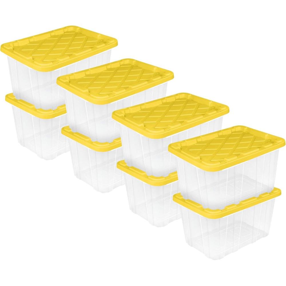 Sterilite 4-Pack Industrial Storage Box, Plastic Container Bins w/Lids, 27 Gallon, Yellow – Heavy-Duty Organizing Containers for Closet, Bathroom, and Office(8 Pack)