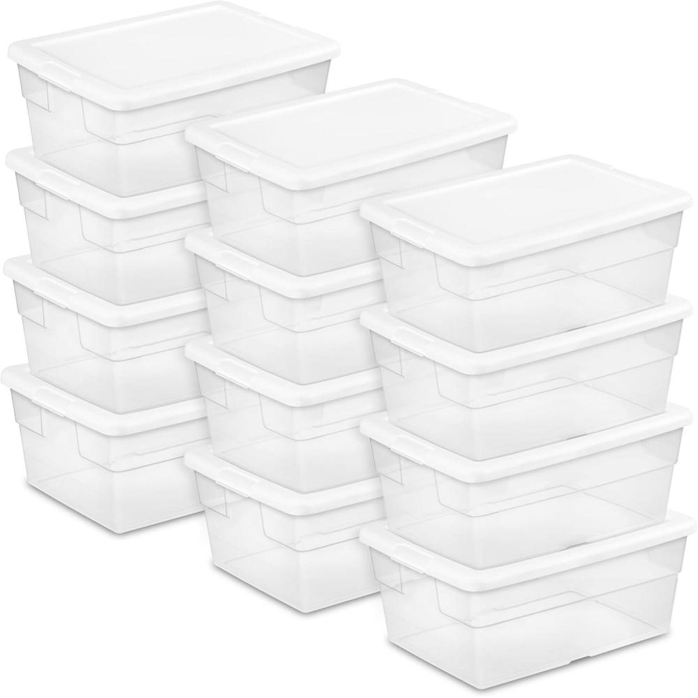 STERILITE 16 Qt./15 L Storage Box, White, 12 Pack (1644)