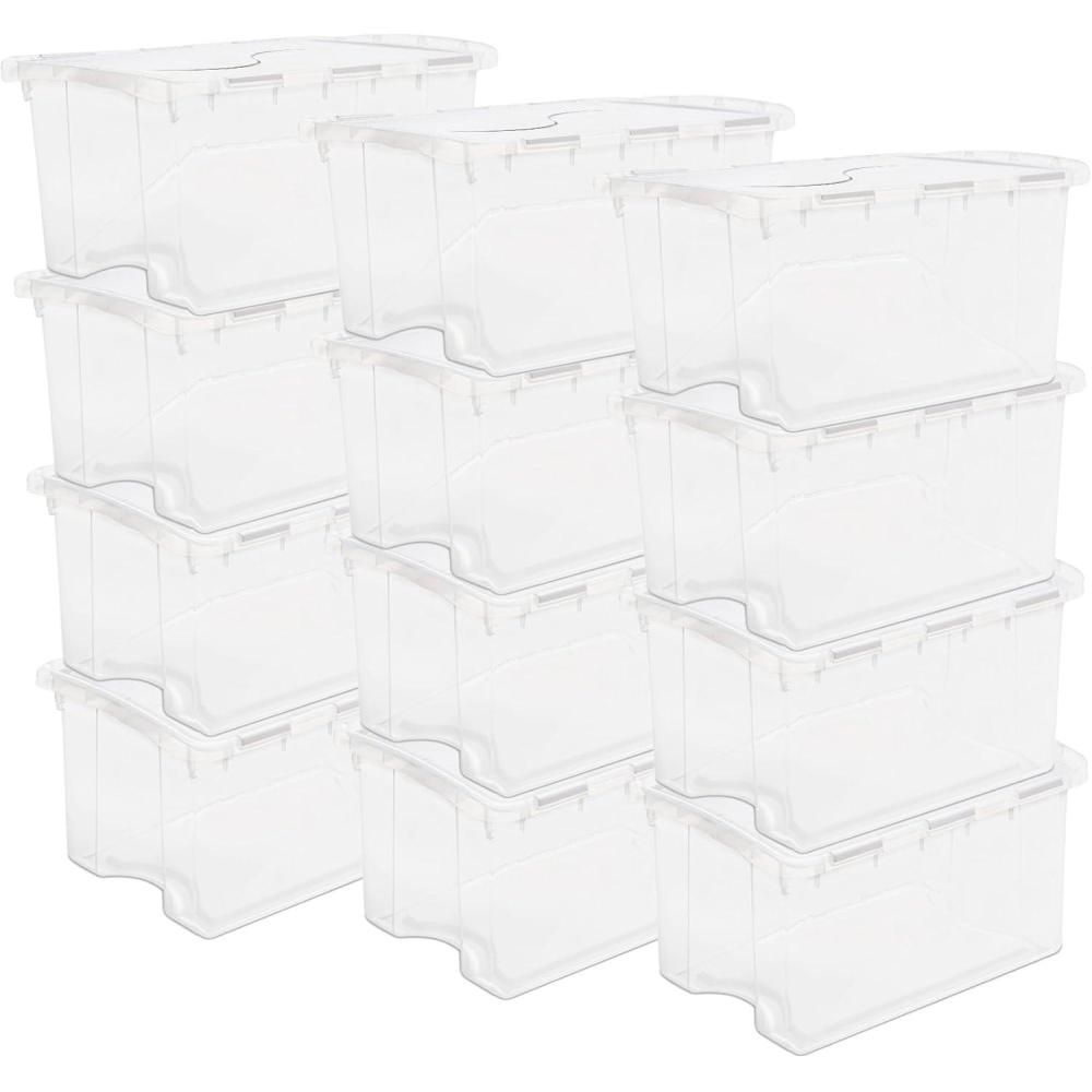Sterilite 6-Pack Stackable Storage Bin with Lid, Clear Plastic Design, 48 Quart(12 Pack)