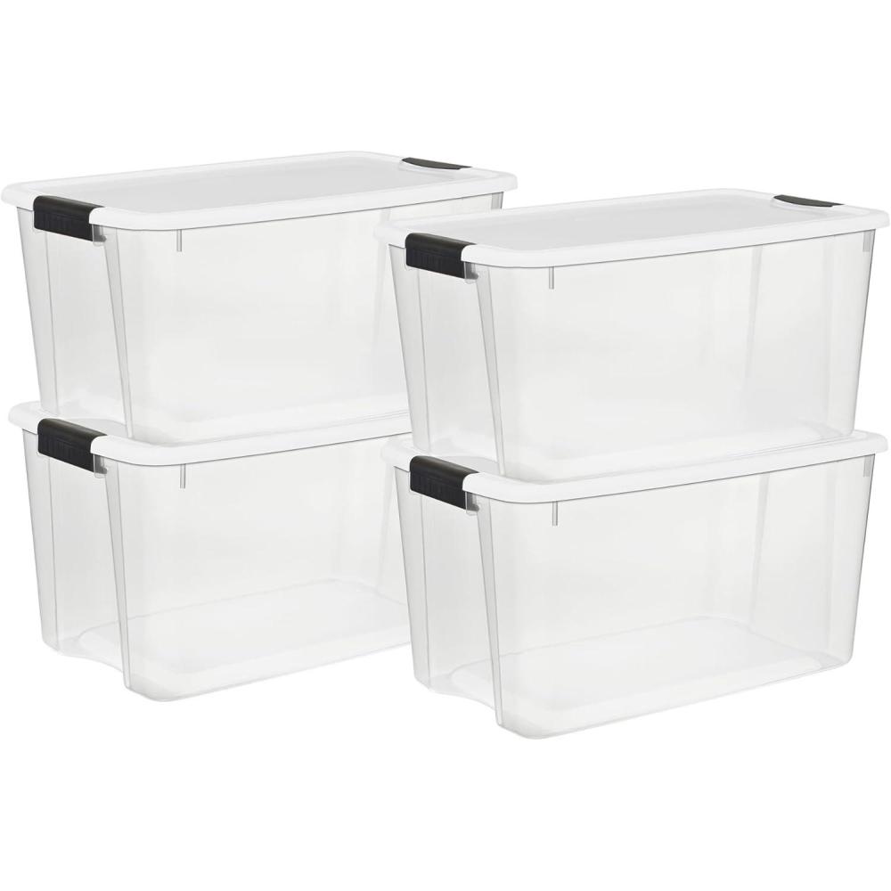 Sterilite 6-Pack Ultra Latching Box, Storage Bins with Lids, Clear Plastic, 18 Quart – Heavy-Duty Organizing Containers for Closet, Bathroom, and Office(70 Quart)