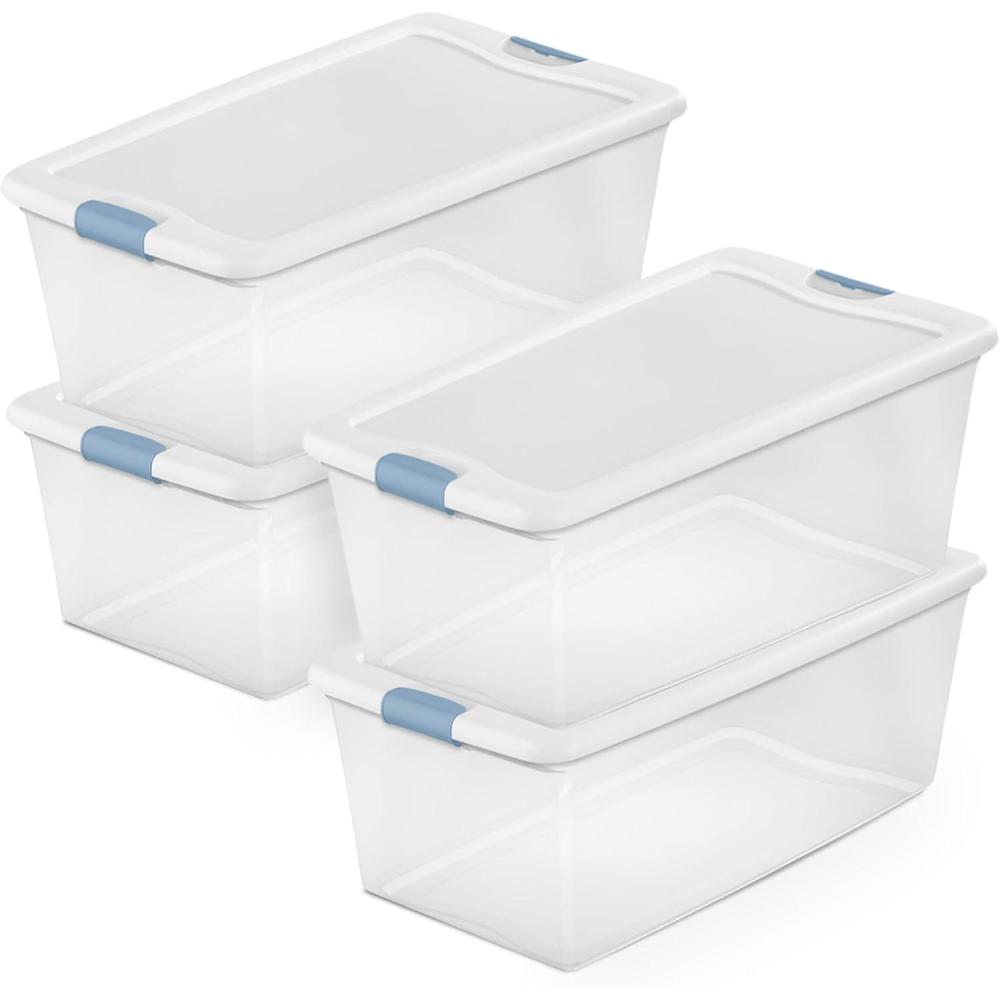 Sterilite 6-Pack Latching Box, Under Bed Storage Bins with Lids, Clear Plastic, 32 Quart – Heavy-Duty Organizing Containers for Closet, Bathroom, and Office(106 Quart)