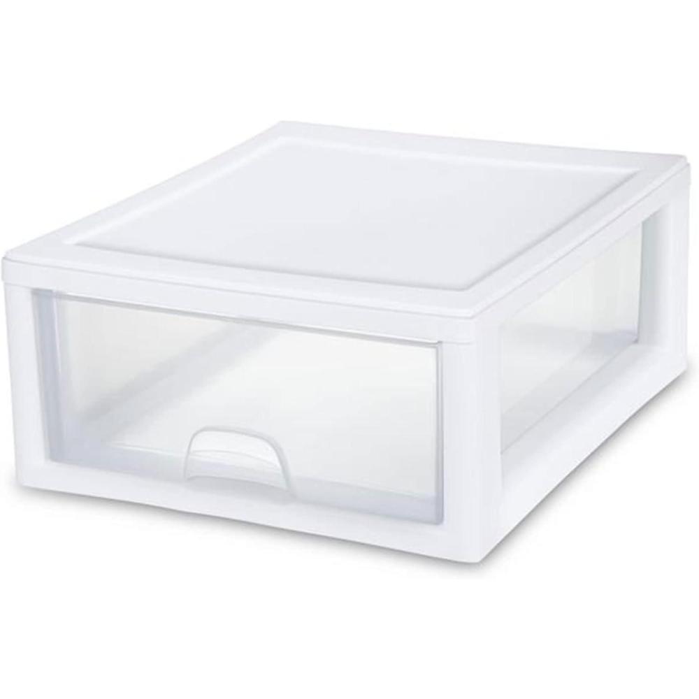 Sterilite 6-Pack 16 Quart Stacking Drawer, Clear Storage Closet Organizer, White Frame – Stackable Modular Plastic Drawers for Clothes, Accessories, Craft Supplies, Shoes or Linens(16 Quart)