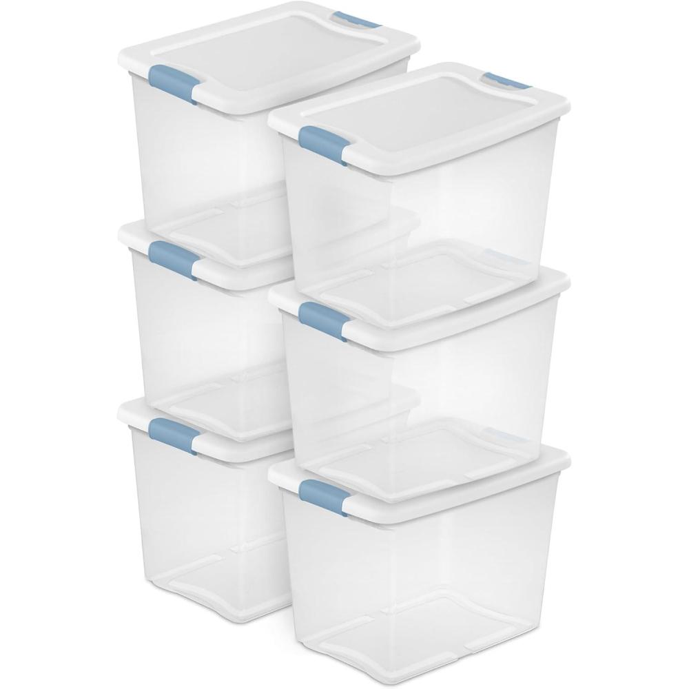 Sterilite 6-Pack Latching Box, Under Bed Storage Bins with Lids, Clear Plastic, 32 Quart – Heavy-Duty Organizing Containers for Closet, Bathroom, and Office(25 Quart)