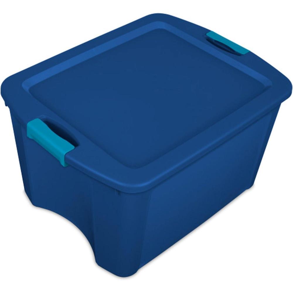 Sterilite 18 Gal Latch and Carry, Stackable Storage Bin with Latching Lid, Plastic Tote Container to Organize Closets, Blue with Blue Lid, 6-Pack