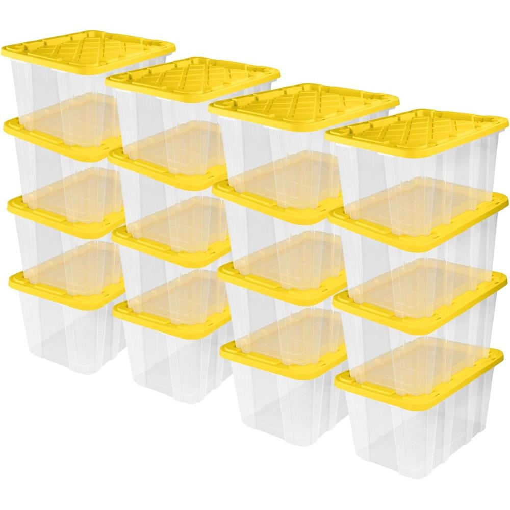 Sterilite 4-Pack Industrial Storage Box, Plastic Container Bins w/Lids, 27 Gallon, Yellow – Heavy-Duty Organizing Containers for Closet, Bathroom, and Office(16 Pack)
