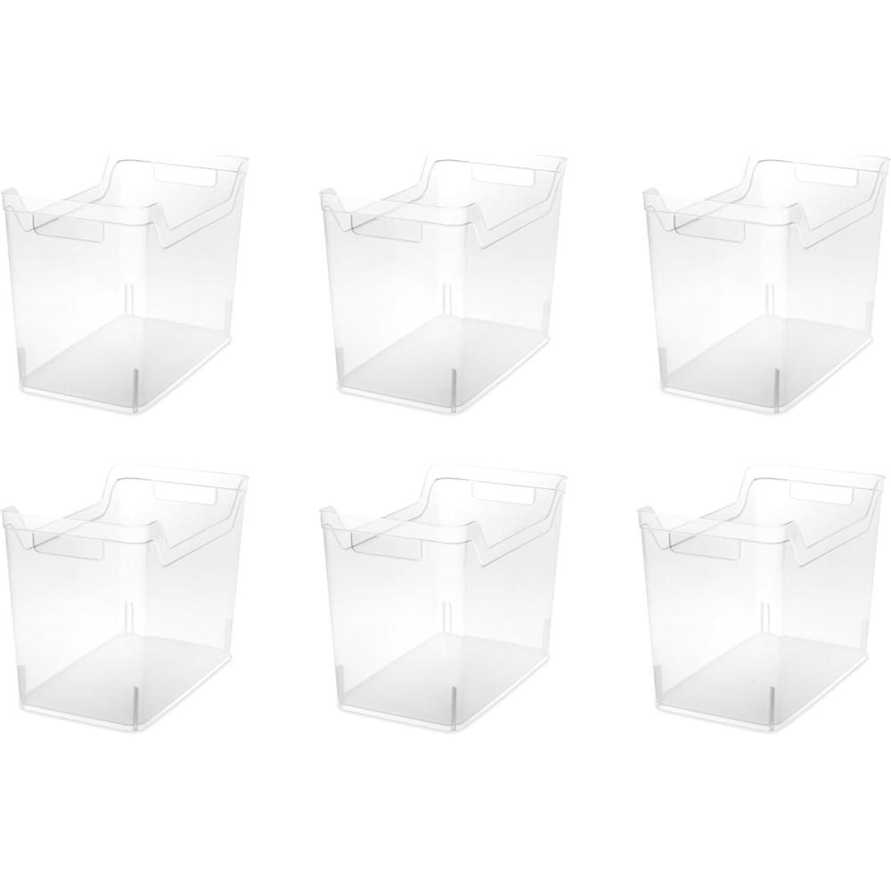 Sterilite Medium Shelf Bin with Handles, Plastic Storage Container for Organizing Shelving, Closet, Pantry, and Countertops, Clear, 6-Pack(Medium)