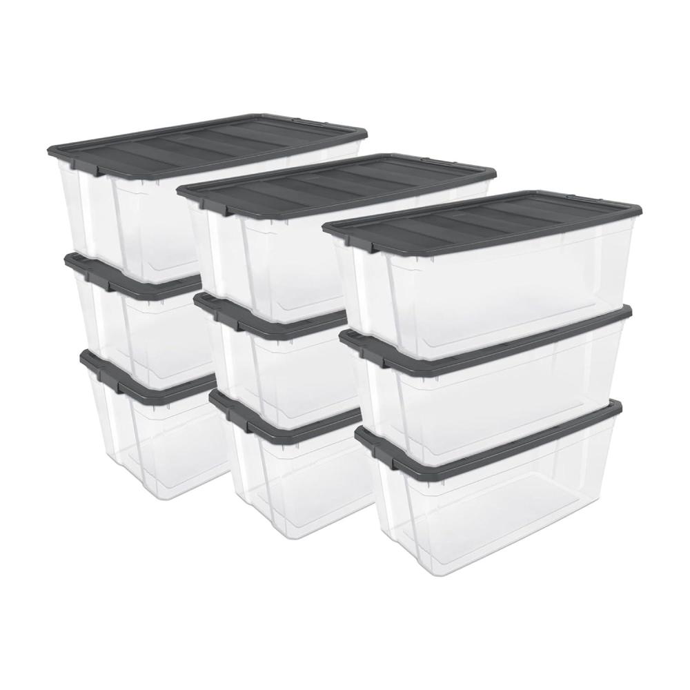 Sterilite 4-Pack Modular Stacker Box, Durable Clear Plastic Storage Bins with Latching Lids, 108 Quart – Stackable Organizing Container Boxes for Closet, Bathroom, and Office(100 Quart)