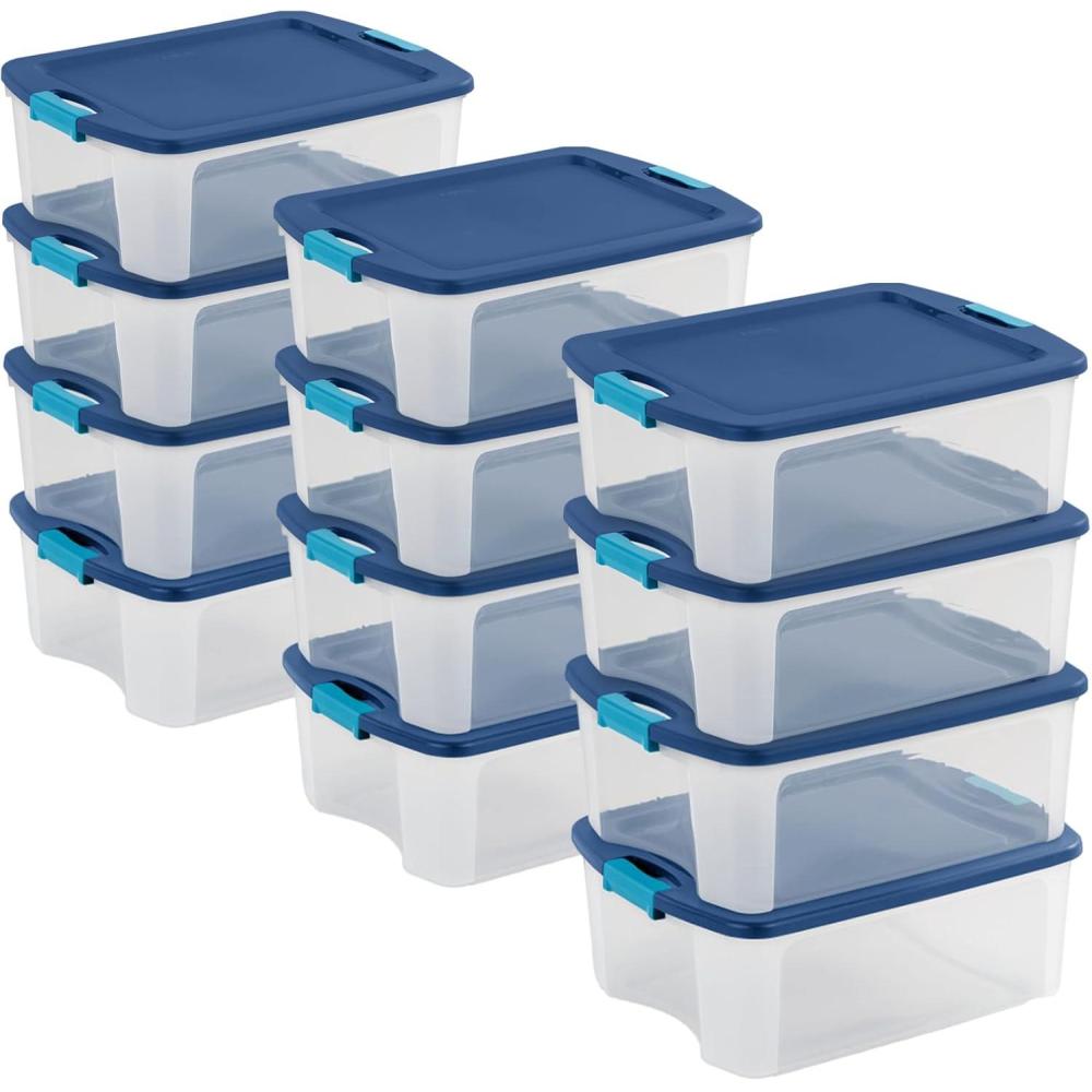 Sterilite 12-Pack Latch and Carry, Clear Plastic Storage Bins with Latching Lids and Full-Grip Handles, 12 Gallon(12 Pack)