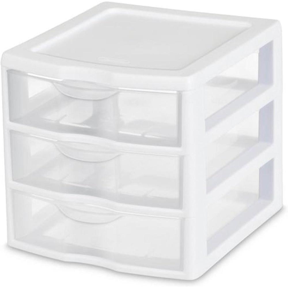Sterilite Clearview Plastic Multipurpose Small 3 Drawer Desktop Storage Organization Unit for Home, Classrooms, or Office Spaces, White, 6 Pack(18 Pack)