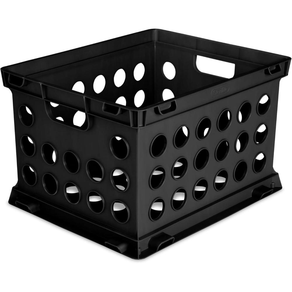 Sterilite File Crate, Stackable Plastic Storage Bin with Handles, Organize Files at Home, Garage, Office, School, Black, 6-Pack(Black)