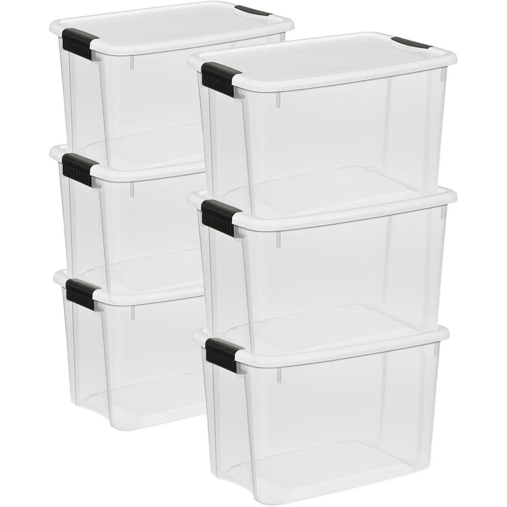 Sterilite 6-Pack Ultra Latching Box, Storage Bins with Lids, Clear Plastic, 18 Quart – Heavy-Duty Organizing Containers for Closet, Bathroom, and Office(30 Quart)