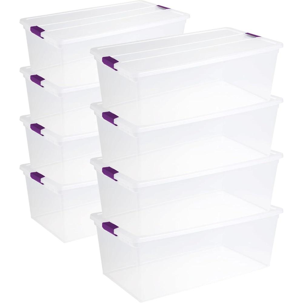 STERILITE 15 Qt ClearView Latch Storage Box, Stackable Bin with Latching Lid, Plastic Container to Organize Shoes in Closet, Clear Base, Lid (Pack of 12)(110 Quart)