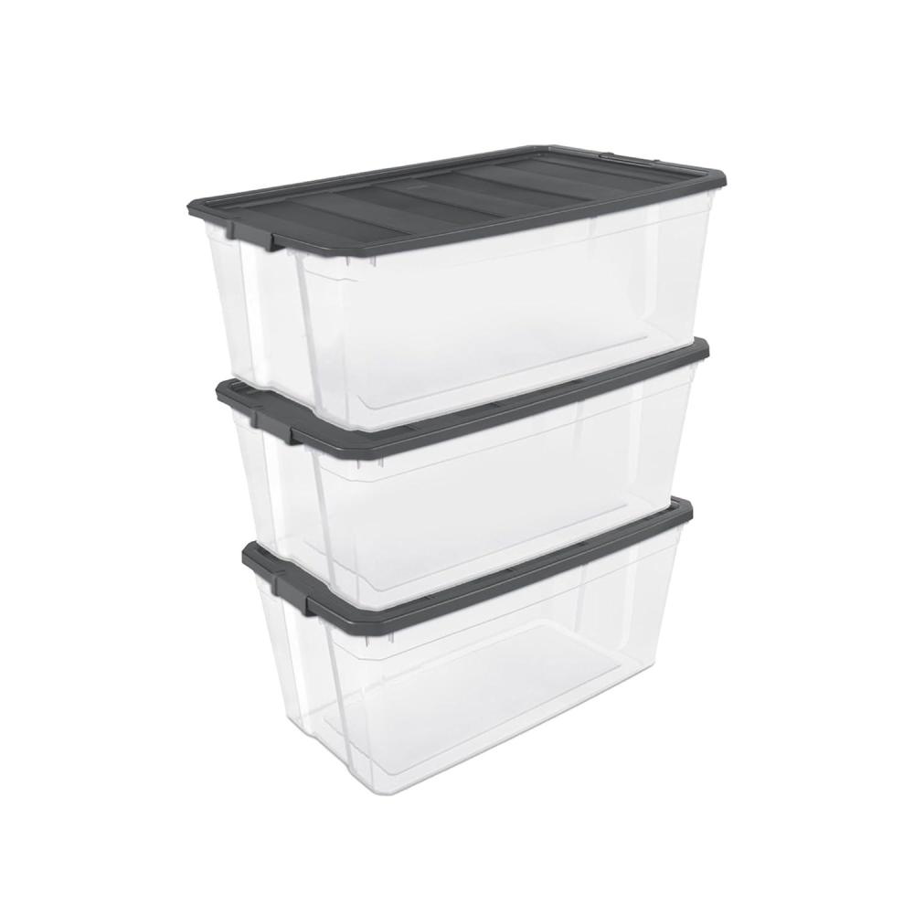 Sterilite 4-Pack Modular Stacker Box, Durable Clear Plastic Storage Bins with Latching Lids, 108 Quart – Stackable Organizing Container Boxes for Closet, Bathroom, and Office(200 Quart)
