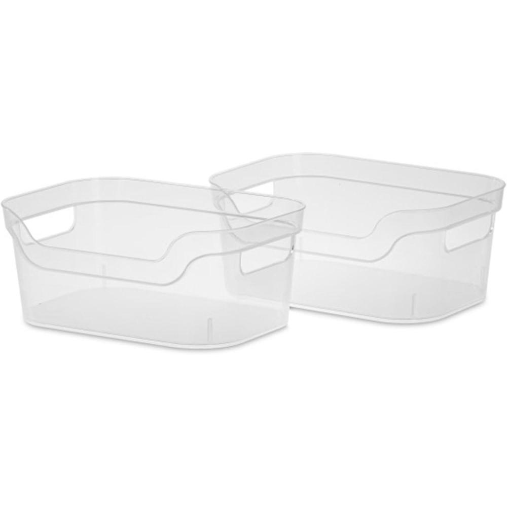 Sterilite 9.5 x 6.5 x 4 Inch Small Open Scoop Front Clear Storage Bin with Comfortable Carry Through Handles for Household Organization (16 Pack)(48 Pack)