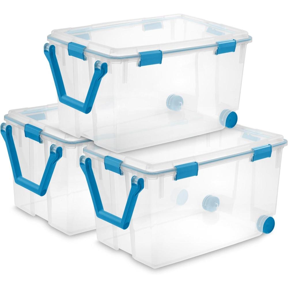 Sterilite 6-Pack Gasket Box, Weather-Resistant Storage Bins with Latching Lids, 20 Quart – Heavy-Duty Organizing Containers for Closet, Bathroom, and Office(120 Quart)