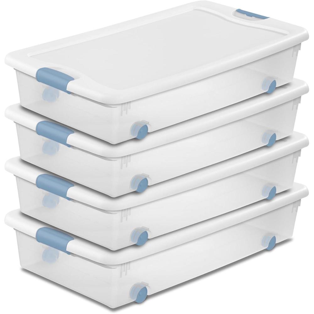 Sterilite 6-Pack Latching Box, Under Bed Storage Bins with Lids, Clear Plastic, 32 Quart – Heavy-Duty Organizing Containers for Closet, Bathroom, and Office(56 Quart)