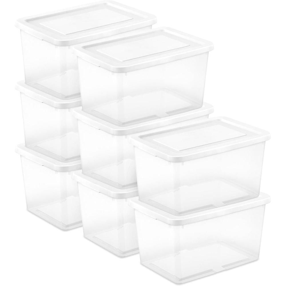 Sterilite 12-Pack 6 Quart Storage Box, Stackable Clear Plastic Bins with Snap-On Lids – Heavy-Duty Organizing Containers for Closet, Bathroom, and Office(20 Quart)