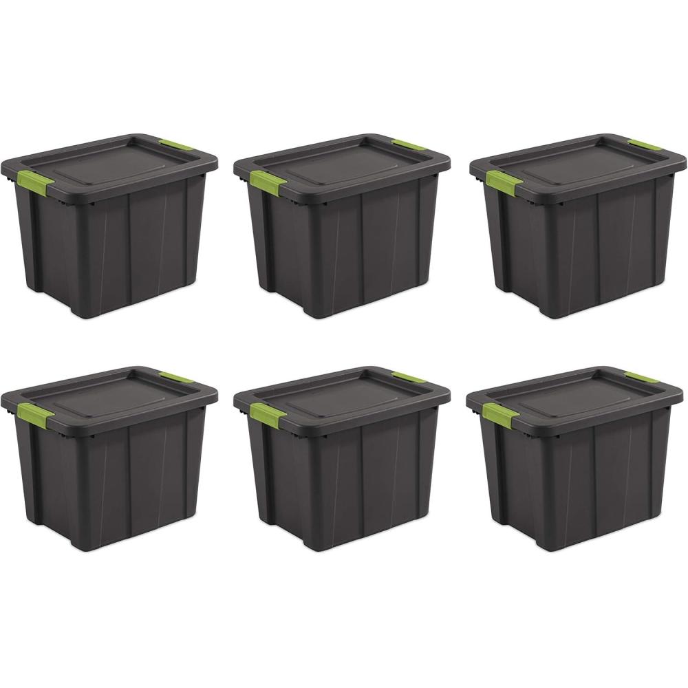 Sterilite 18 Gal Latching Tuff1 Storage Tote, Stackable Bin with Latch Lid, Plastic Container to Organize Garage, Basement, Gray Base and Lid, 6-Pack