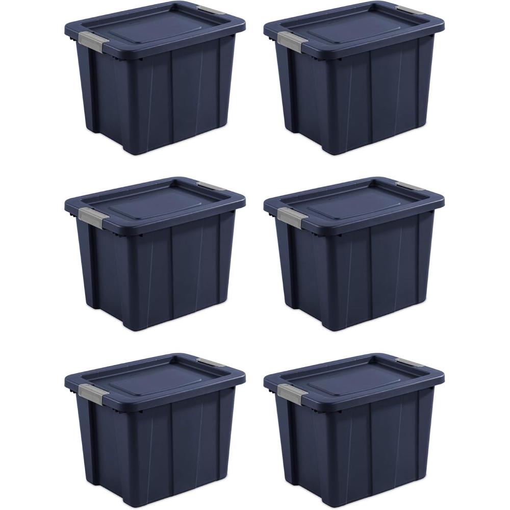 Sterilite 6-Pack Multipurpose Storage Bins with Latching Lids, Heavy Duty Tote Bins, 18 Gallon, Flat Gray – Stackable Plastic Storage Container Tubs(Dark Indigo)