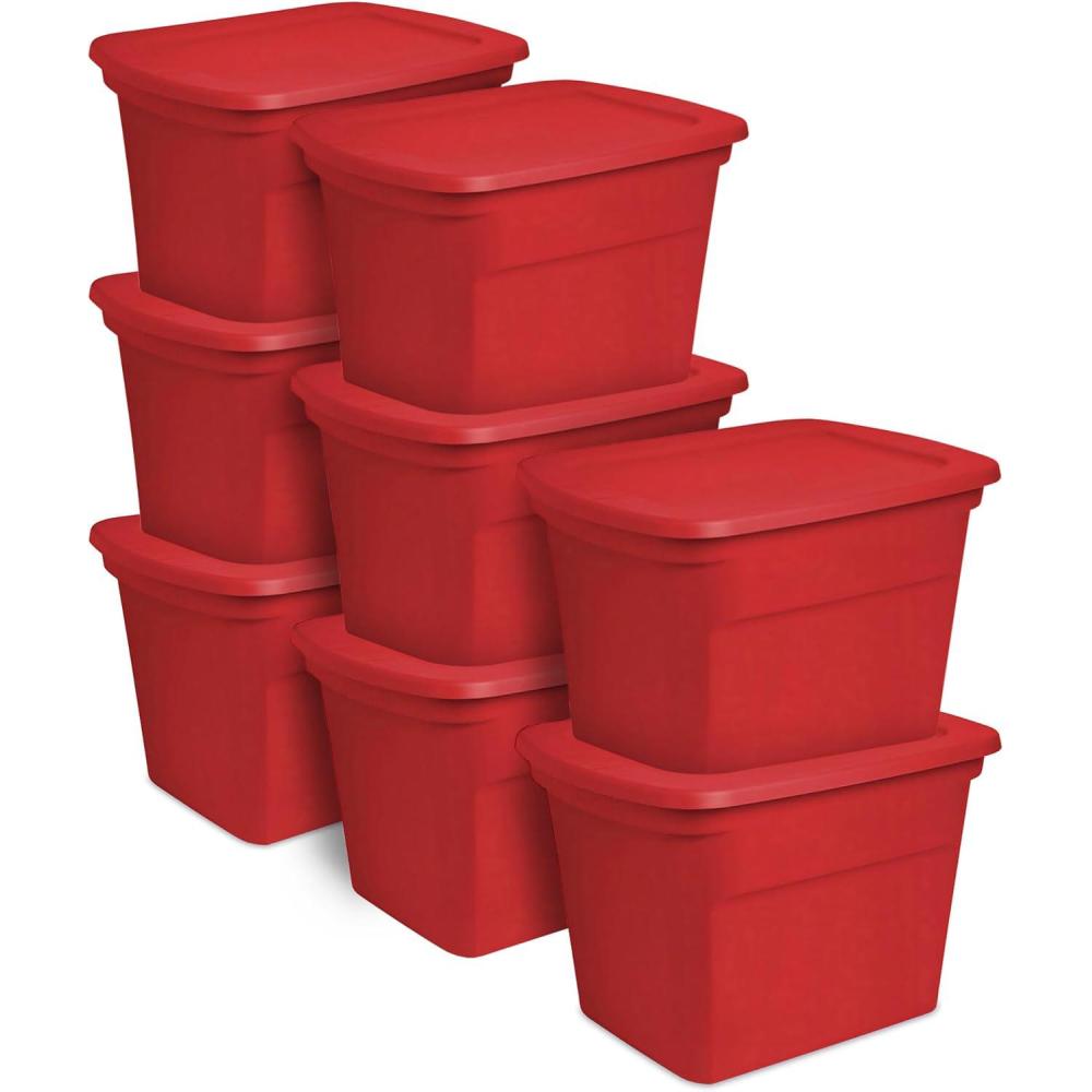 Sterilite 8-Pack Storage Tote, Plastic Container Bins with Lids, 18 Gallon, Marine Blue – Heavy-Duty Organizing Containers for Closet, Bathroom, and Office(Red)