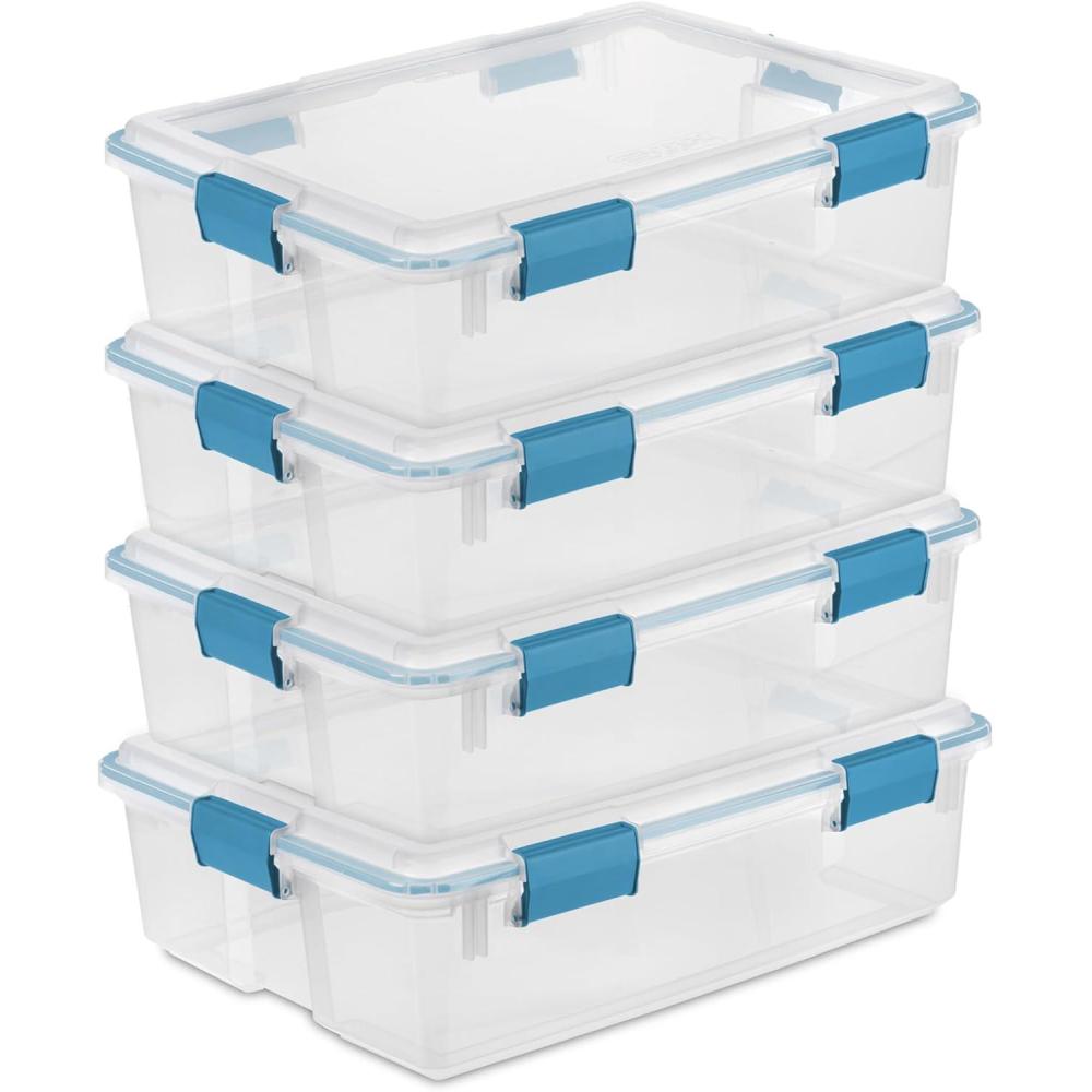 Sterilite 6-Pack Gasket Box, Weather-Resistant Storage Bins with Latching Lids, 20 Quart – Heavy-Duty Organizing Containers for Closet, Bathroom, and Office(37 Quart)