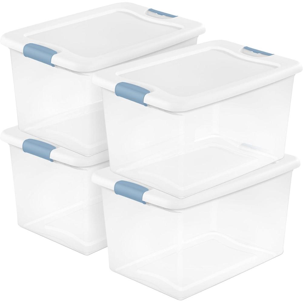 Sterilite 6-Pack Latching Box, Under Bed Storage Bins with Lids, Clear Plastic, 32 Quart – Heavy-Duty Organizing Containers for Closet, Bathroom, and Office(64 Quart)