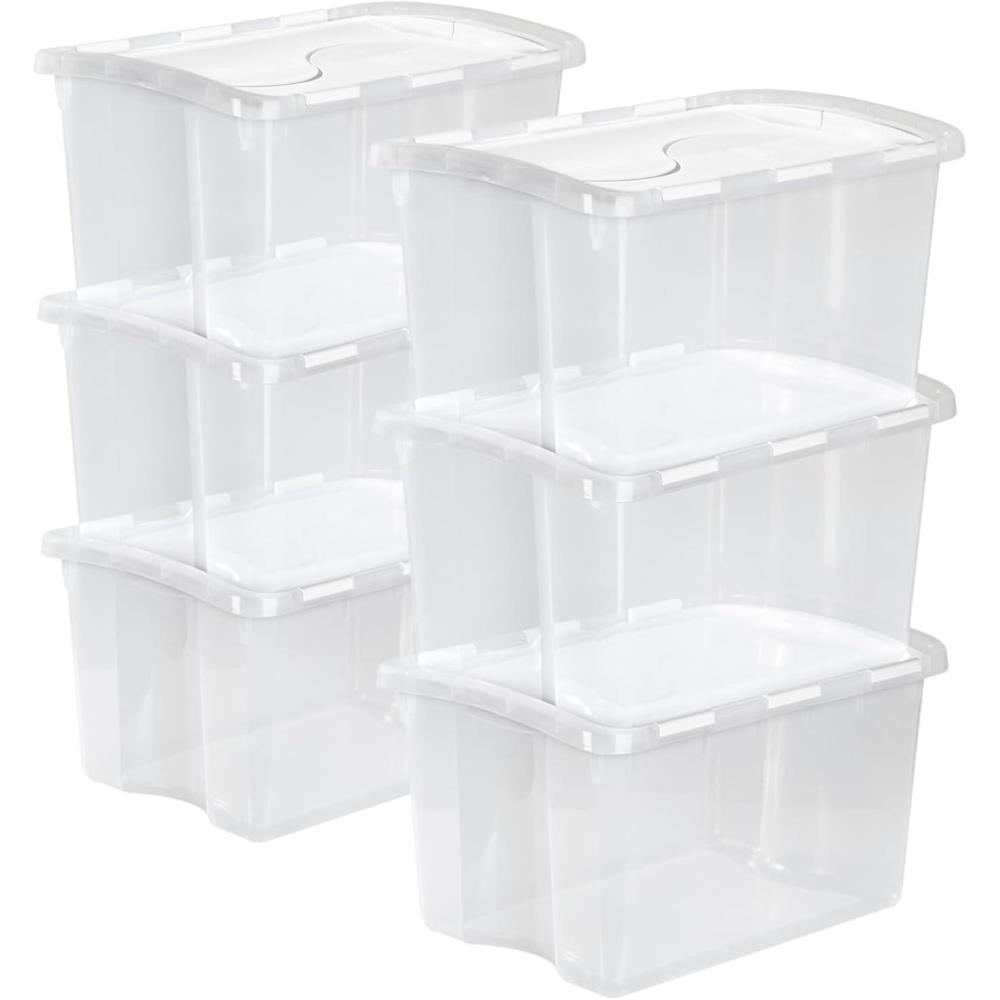 Sterilite 6-Pack Stackable Storage Bin with Lid, Clear Plastic Design, 48 Quart(6 Pack)