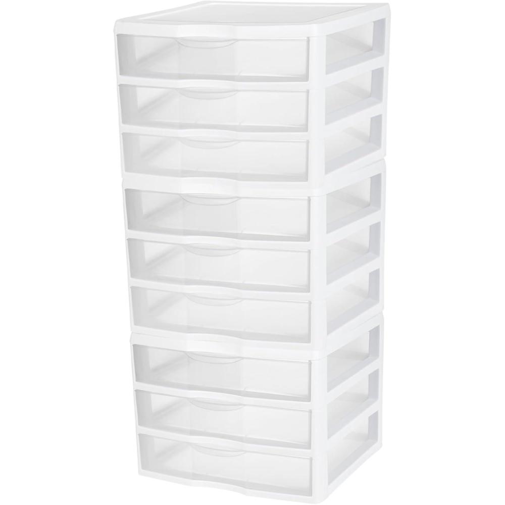 Sterilite 6-Pack Wide 3 Drawer Unit, Plastic Desktop Organizer with Clear Drawers, White Frame – Stackable Multi-Purpose Storage for Office Supplies, Craft Rooms, Classrooms and Home Organization(3 Pack)