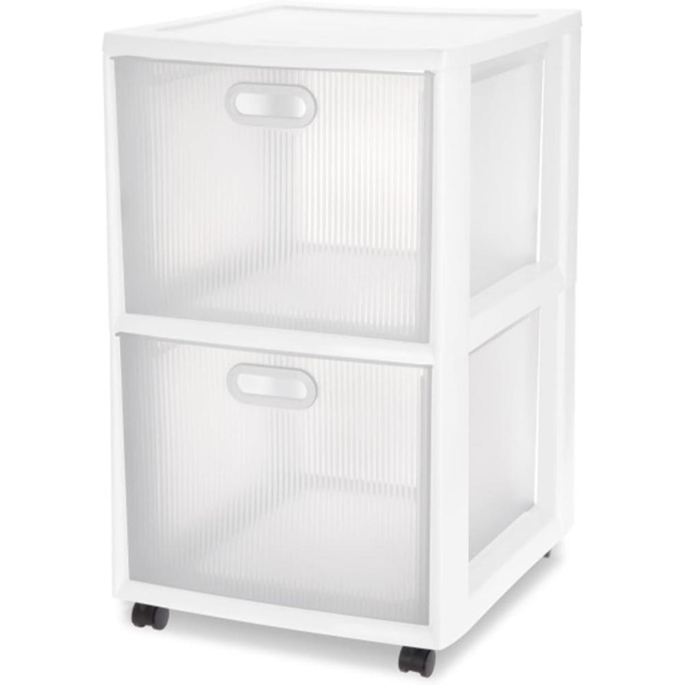 Sterilite 2 Pack Ultra 2 Drawer Storage Cart, Plastic Rolling Filing Organizer with Wheels, White(6 Pack)