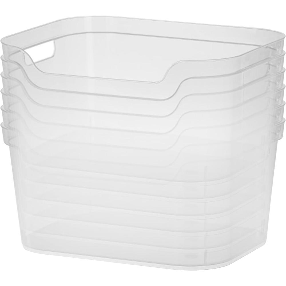 Sterilite 9.5 x 6.5 x 4 Inch Small Open Scoop Front Clear Storage Bin with Comfortable Carry Through Handles for Household Organization (16 Pack)(6 Pack)