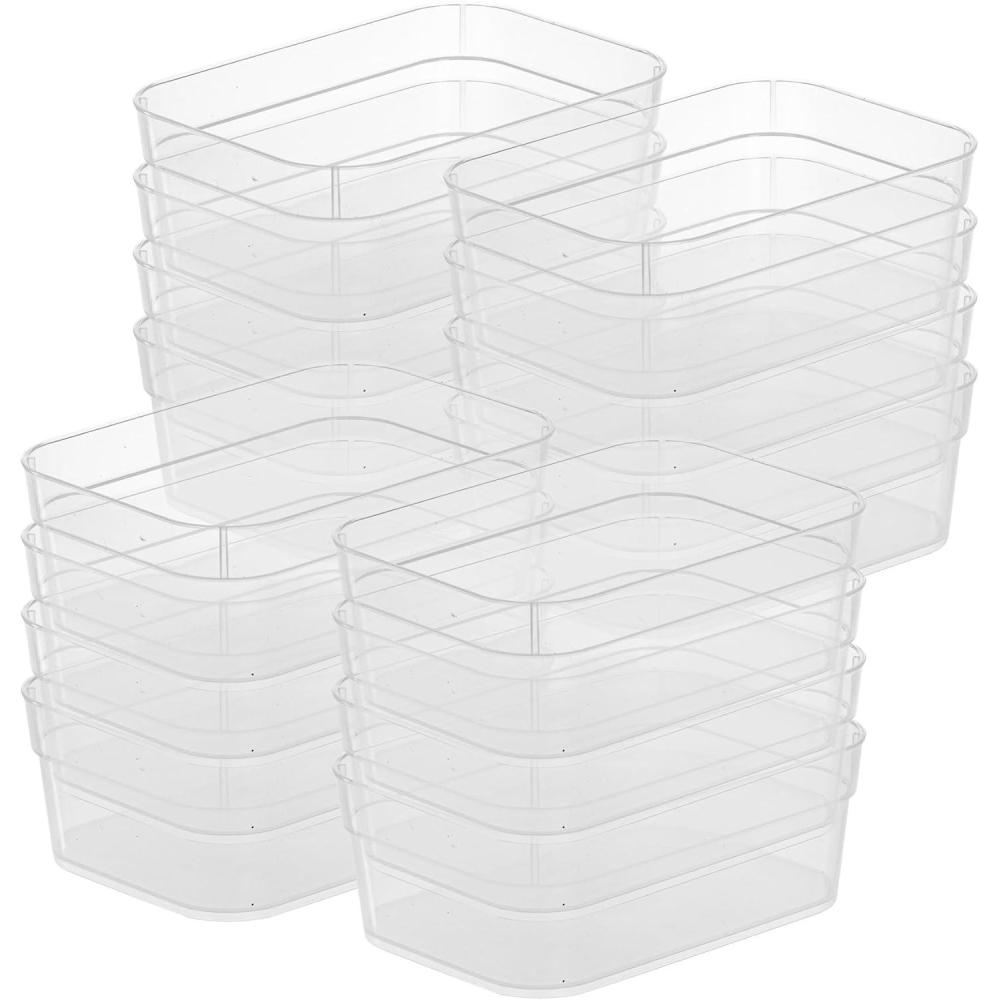 Sterilite Medium Storage Tray Containers with Sturdy Banded Rim and Textured Bottom for Desktop and Drawer Household Organization, Clear, 48 Pack(48 Pack)