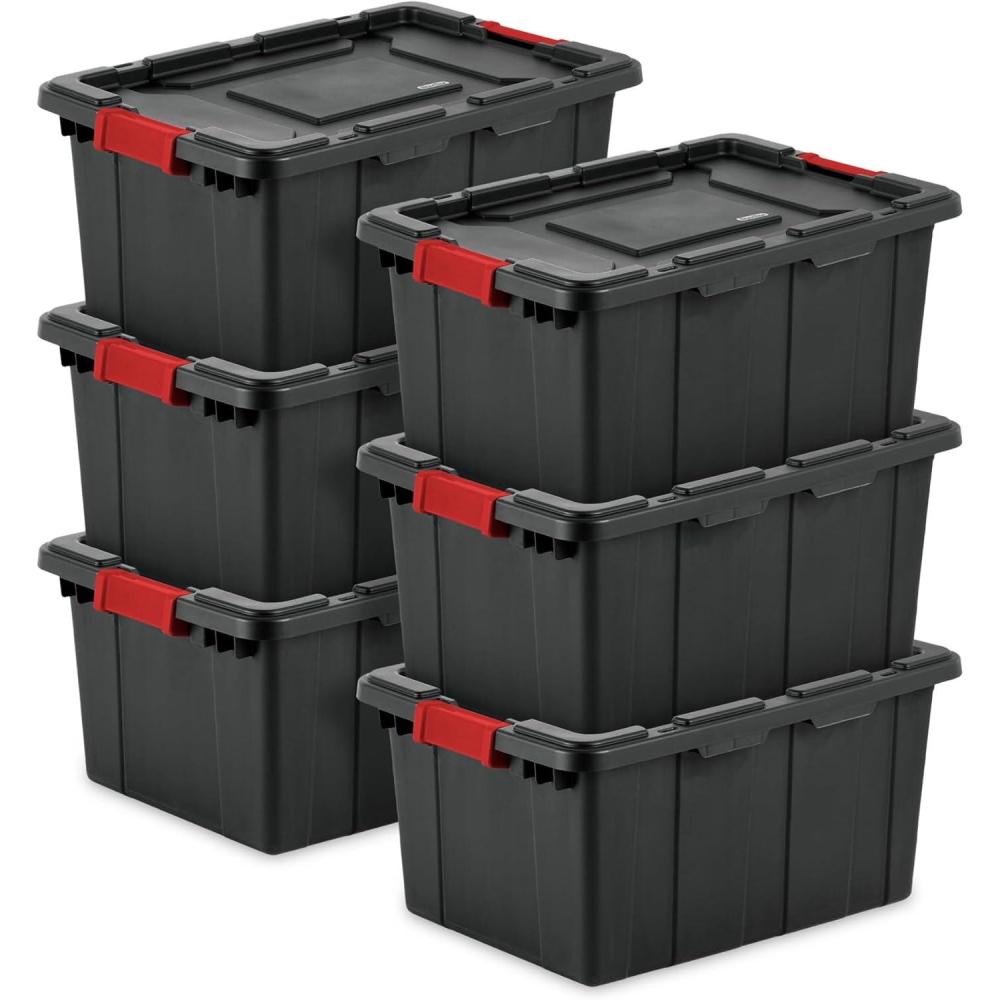 Sterilite 4-Pack Industrial Tote, Plastic Storage Bins with Lids, 27 Gallon, Black – Heavy-Duty Organizing Containers for Closet, Bathroom, and Office(15 Gallon)