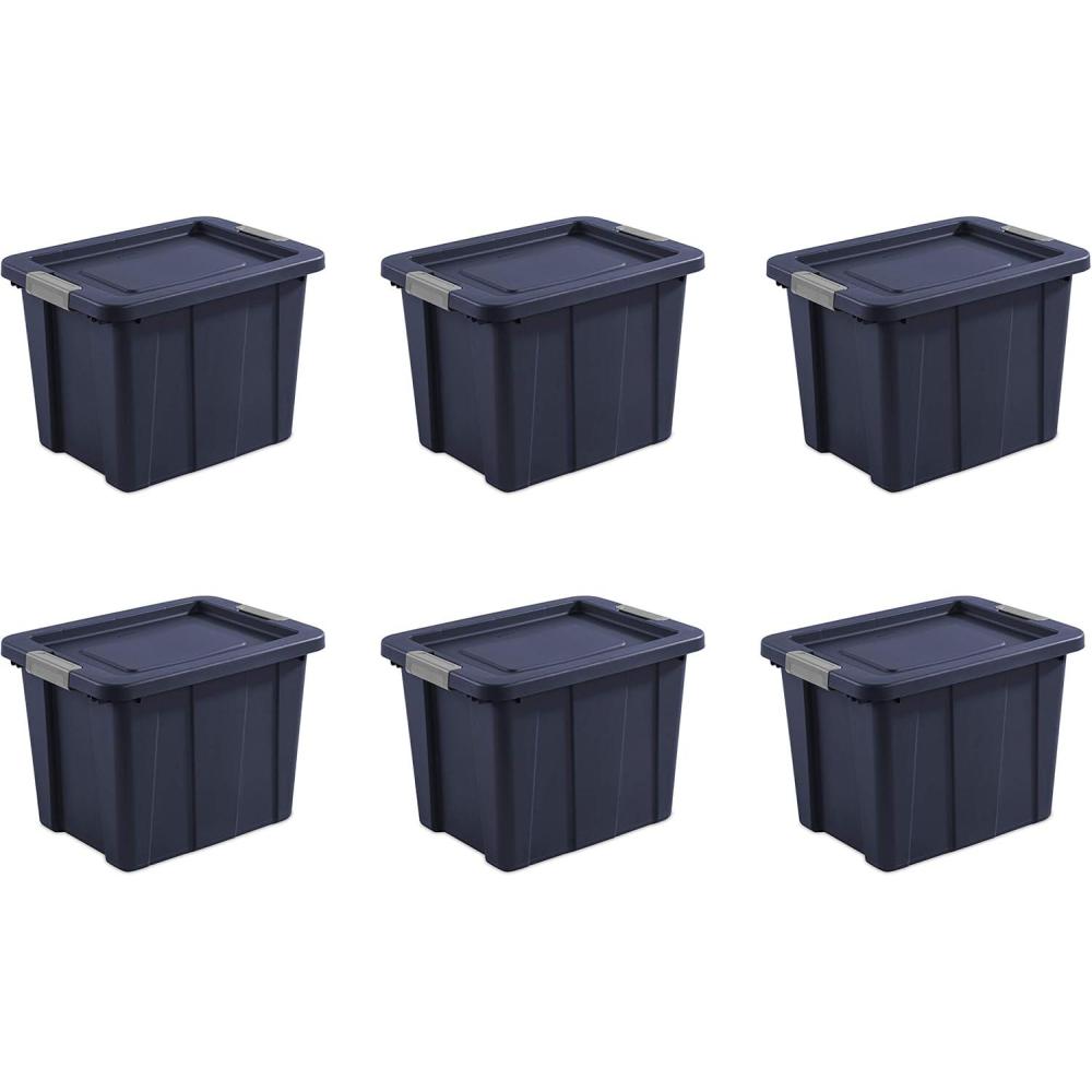 Sterilite 18 Gal Latching Tuff1 Storage Tote, Stackable Bin with Latch Lid, Plastic Container to Organize Garage, Basement, Blue Base and Lid, 6-Pack, Dark Indigo
