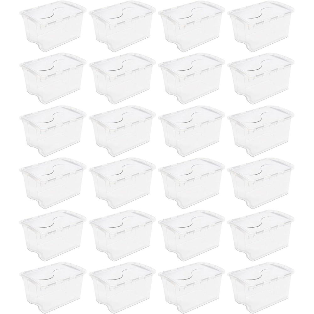 Sterilite 6-Pack Stackable Storage Bin with Lid, Clear Plastic Design, 48 Quart(24 Pack)