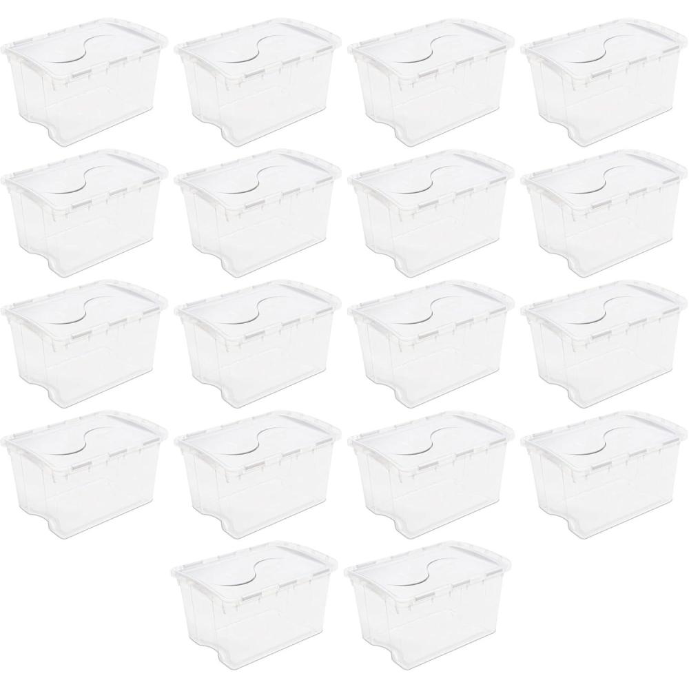 Sterilite 6-Pack Stackable Storage Bin with Lid, Clear Plastic Design, 48 Quart(18 Pack)