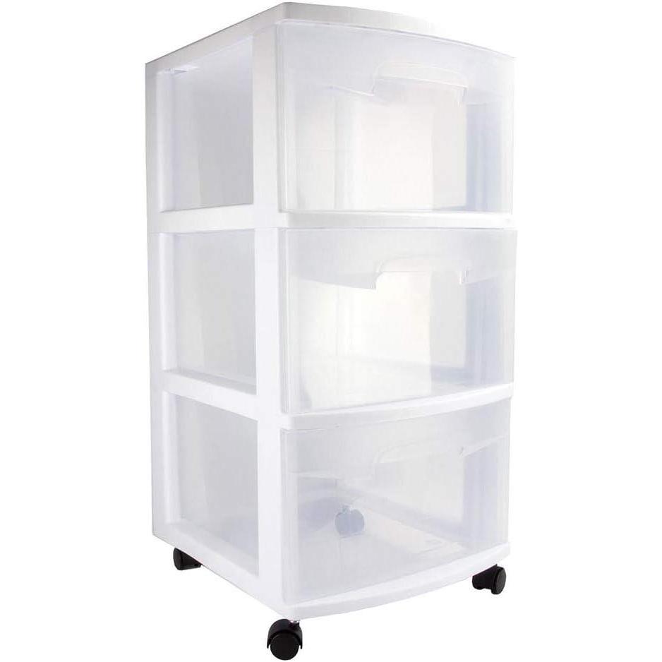 Sterilite 29308002 Home 3 Drawer Wide Wheeled Plastic Storage Container