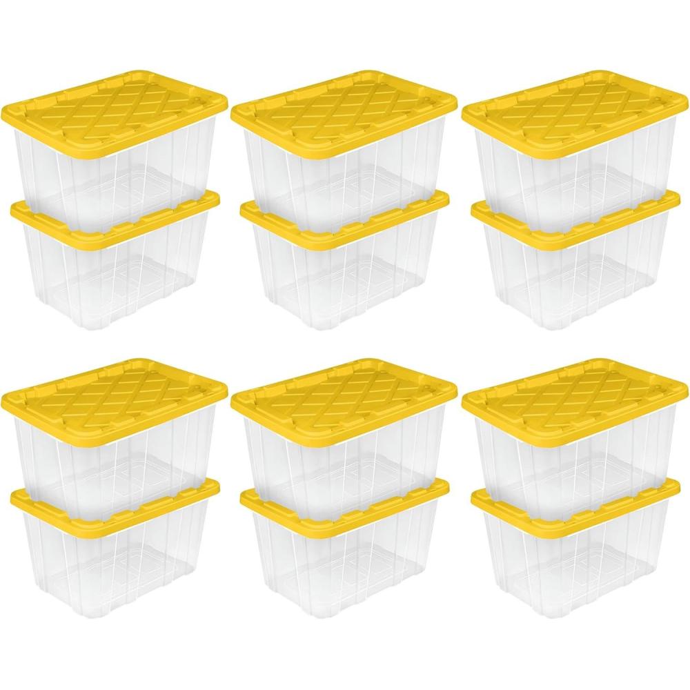 Sterilite 4-Pack Industrial Storage Box, Plastic Container Bins w/Lids, 27 Gallon, Yellow – Heavy-Duty Organizing Containers for Closet, Bathroom, and Office(12 Pack)