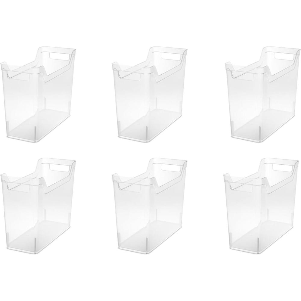 Sterilite Medium Shelf Bin with Handles, Plastic Storage Container for Organizing Shelving, Closet, Pantry, and Countertops, Clear, 6-Pack(Narrow)