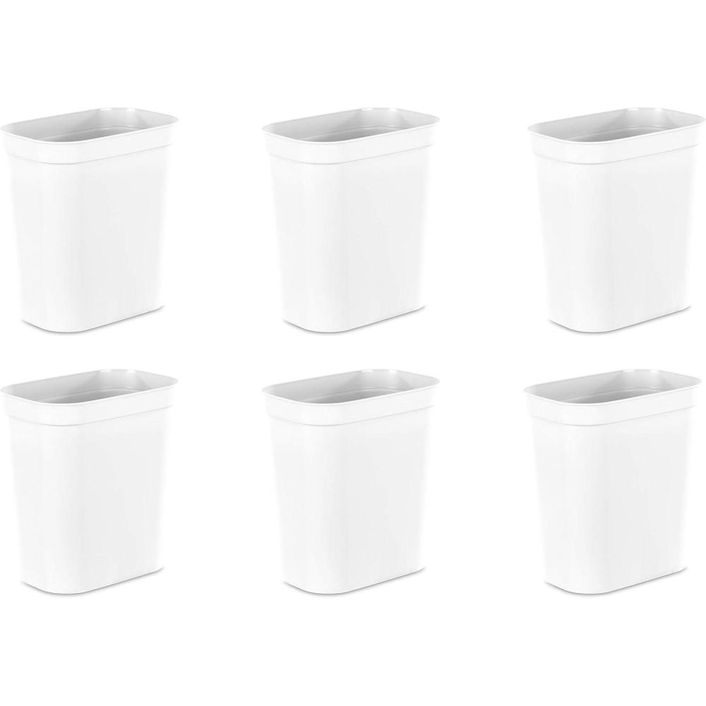 Sterilite 2.5 Gallon Vanity Wastebasket, Small, Open Top Trash Can for the Bathroom, Bedroom, Dorm Room or Office, White, 6-Pack