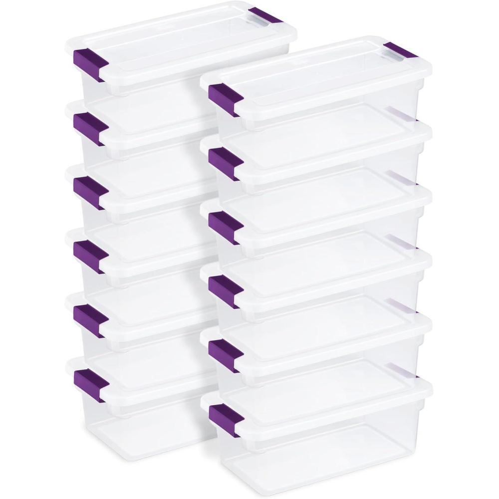 STERILITE 15 Qt ClearView Latch Storage Box, Stackable Bin with Latching Lid, Plastic Container to Organize Shoes in Closet, Clear Base, Lid (Pack of 12)(6 Quart)
