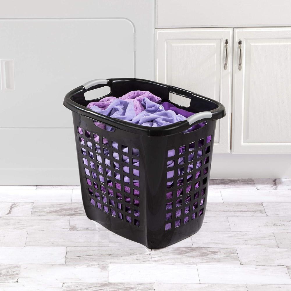 Sterilite Ultra Easy Carry Laundry Hamper, Comfort Handles to Easily Carry Clothes Between the Bedroom and Laundry Room, Plastic, Black, 4-Pack